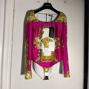 Versace Pink and Gold Baroque Long Sleeve Top